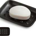Soap Dish, Ceramic Soap Holder Shower Soap Dish for Bar Soap Sponge, Soap Saver Tray for Bathroom Kitchen Sink, Black