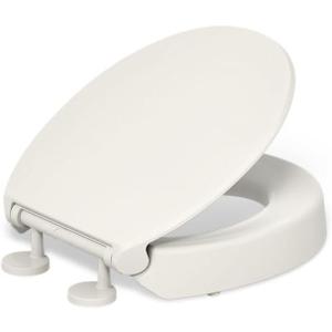 KOHLER 25876-96 Hyten 3" Height, Elevated Soft Close Round Toilet Seat, Contoured Seat with Grip-Tight Bumpers, Quick-Attach Hardware, Biscuit