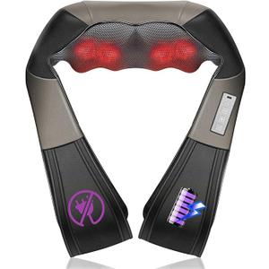 JQX Cordless Shiatsu Neck & Back Massager with 3D Kneading - 5 Speed Adjustable Deep Tissue Therapy for Shoulders/Arms/Legs, Home/Office/Car Use, Rechargeable Mothers Day Gifts (Black)