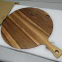 21"x16" XL Extra Large Acacia Wood Cutting Board with Handle Round Wooden Charcuterie Boards Meat Chopping Board Bread Serving Cheese Platter Big Pizza Cutting Boards for Kitchen Carving Butcher Board