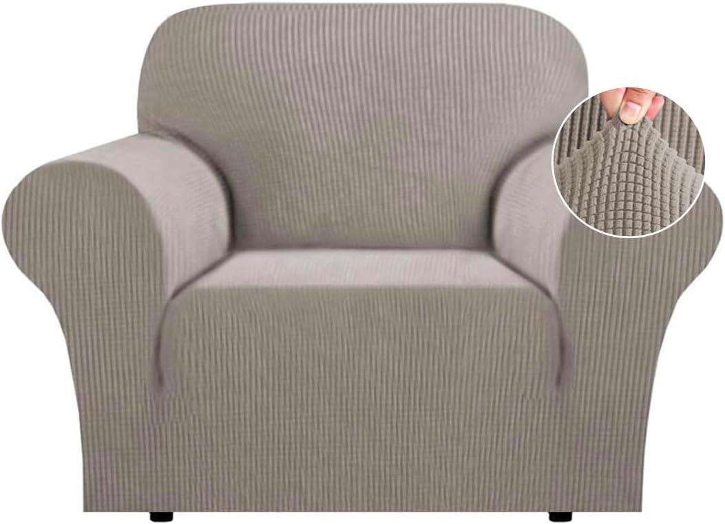 Flamingo P High Stretch Sofa Slipcover Non Slip Armchair Cover for Living Room Washable Pet Furniture Protector Covers with Elastic Bottom, Thick Jacquard Fabric (Small, Taupe)