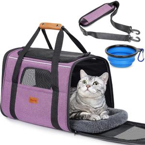 Morpilot Cat Carrier - Cat Carrier Soft for Medium or Large Cats up to 20lbs, with Dual-Sided Cushion, Secure Buckle and Foldable Bowl, Dog Carriers for Small Dogs(Purple)-17.3" L x 12.2" W x 13.4" H