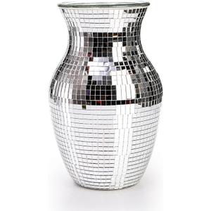SOUJOY Disco Vase, Silver Mosaic Mirror Vase for Centerpiece, Handmade Glass Bud Vase for Wedding Flower Arrangeme, Living Room, Kitchen, Home Decor