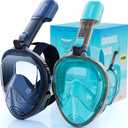 Greatever Full Face Snorkel Mask, Snorkeling Gear for Adults with Latest Dry Top Breathing System and Detachable Camera Mount, Foldable Snorkel Set for Family Snorkeling Trips, Anti-Fog & Anti-Leak (Small-Medium, 2 Pack - Cerulean Blue+Green)