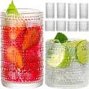 Hobnail Drinking Glasses, 8 pcs Embossed Designed Glass Cups-4 Highball Glasses 12oz & 4 Rocks Glasses 12oz, Mojito Cups, Mixed Drink Cocktail Glass, Bar Glassware for Cocktail, Whiskey