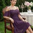 MUADRESS Sequin Cocktail Prom Dress for Teens Sparkly Lace Wedding Guest Dress for Women (Purple, XL)