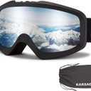Karsaer Ski Goggles Anti-Fog Snow Goggles OTG 100% UV Protection Snowboard Goggles Bendable Dual-Lenses for Men Women Youth (Matte Black Frame Silver Mirrored Lens Vlt 25%)