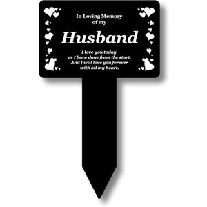 Husband Memorial Stake, Remembrance Plaque - Hearts Border, Black & White