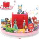 360 Round Turntable for ToniesBox 2 Storage Shelf Magnetic Organizer for Tonies Figures, with Charging Cable Connection Port, Display Collection for 20~30 Tonies Characters (Pink)