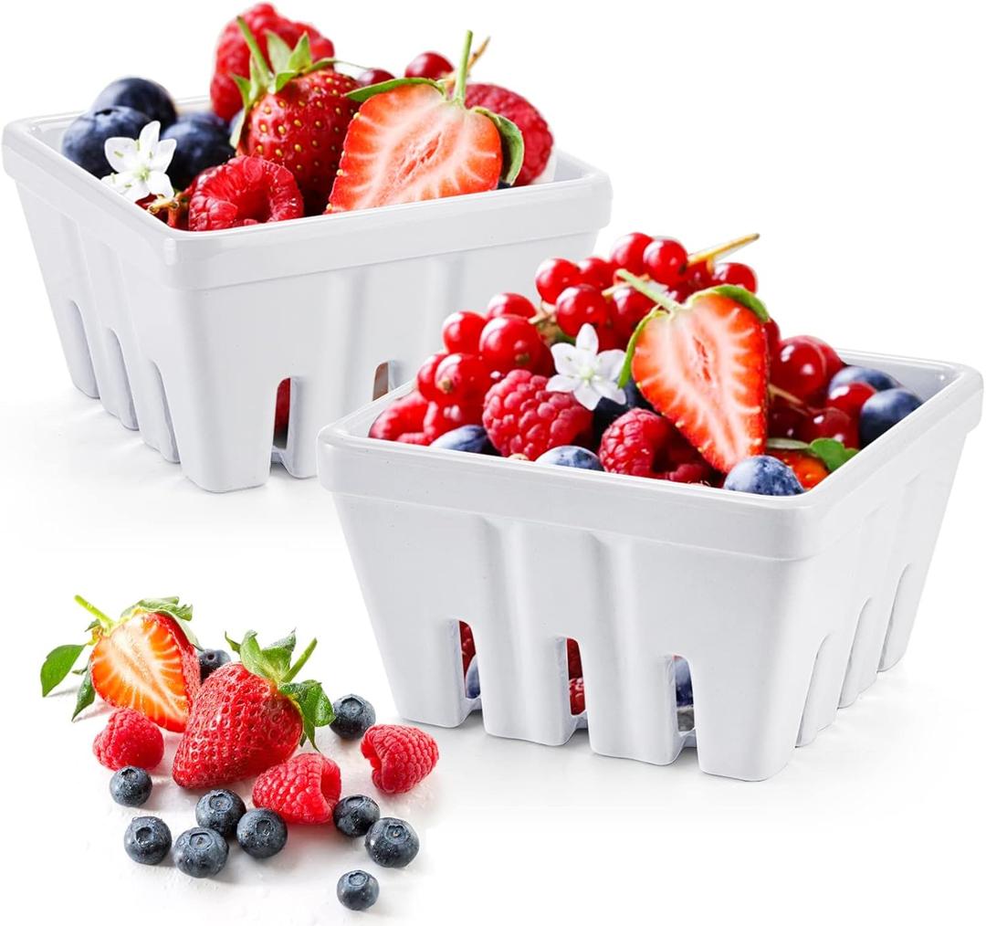 ZEAYEA Set of 2 Melamine Berry Basket, Berry Bowl With Holes, Square Kitchen Fruit Basket for Christmas, 5" Colander for Strawberry, Grape, Cherry, Berries, Veggies