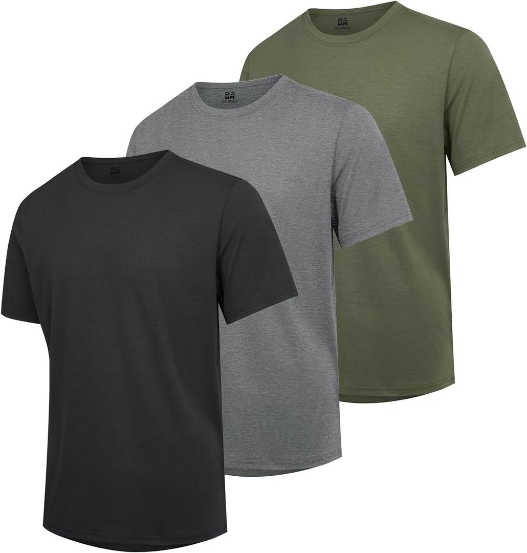 Mens T-Shirts Multi Pack Crewneck Cotton Tee Short Sleeve Classic Pullover Basic Summer Tops (Large, Style A-3 Pack-black, Dark Gray, Army Green)