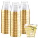 Hioasis 200Pcs 9OZ Clear Cups - Plastic Disposable Cups with Gold Trim, Heavy Duty & BPA-free for Party, Wedding, Reception