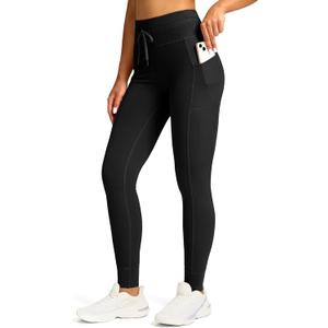 Soothfeel Women's High Waisted Fleece Lined Leggings with Pockets Water Resistant Thick Thermal Warm Winter Ski Hiking Pants (Black)