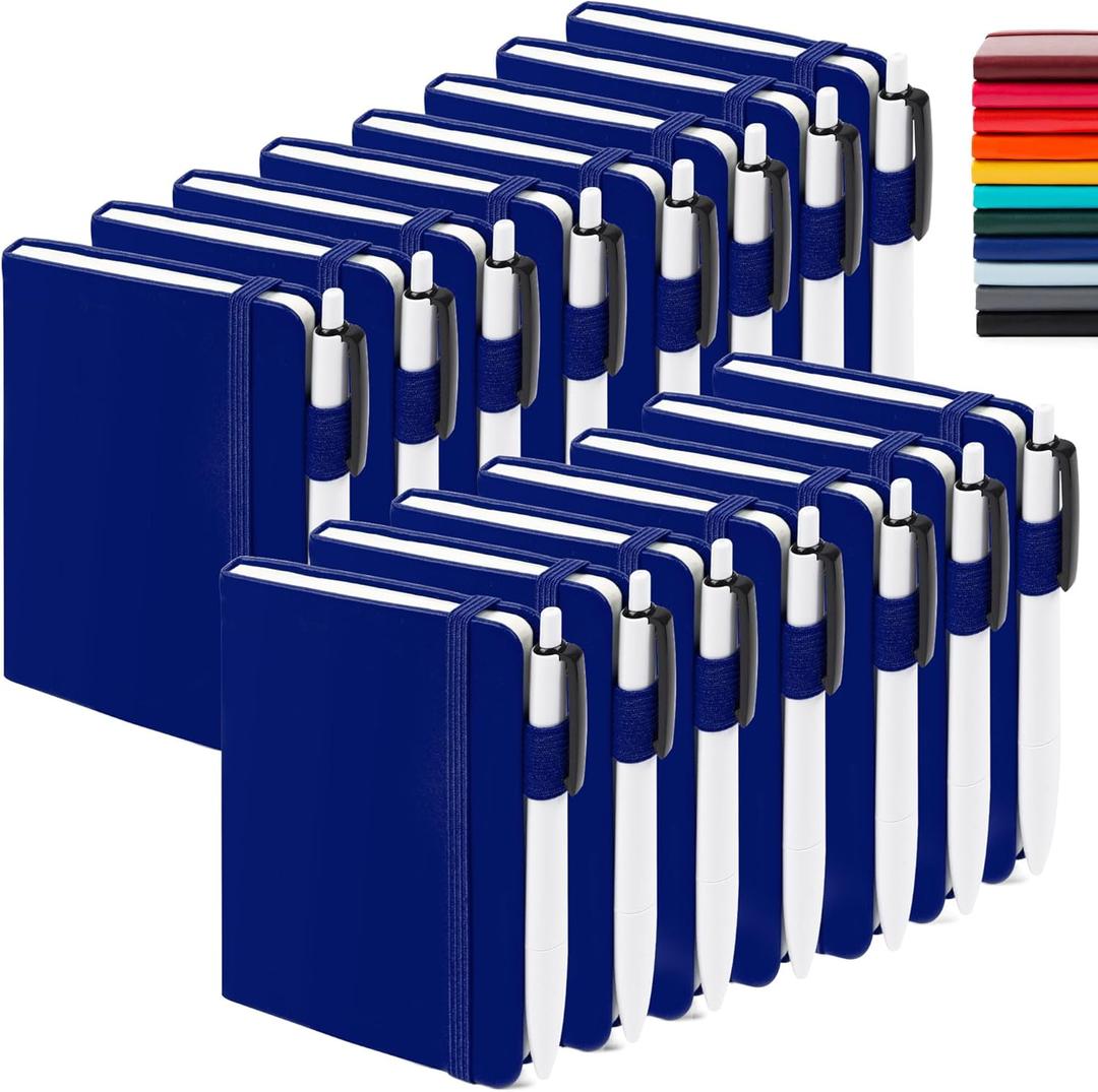 feela 15 Pack Pocket Small Notebooks Bulk, Mini Cute Notepads Hardcover College Ruled Lined Journals with Pen Holder for School Business Memos, with 15 Black Pens, 3.5x 5.5, A6, Navy