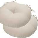 Bistro Chair Cushions 15 inch, Set of 2, Tufted Round Chair Cushions with Ties,15"x15"x4", Water Resistant Round Seat Cushion for Barstool Chairs, Patio Garden Kitchen Outdoor Furniture(Antique Beige)