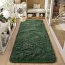 DweIke Fluffy Dark Green Runner Rugs for Bedroom, 2x6 Feet Soft Plush Long Runners for Girls Boys Kids, Non-Slip and Machine Washable Bedside Rug, Small Throw Carpet for Hallway Rooms Decor