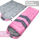 MalloMe Sleeping Bags for Adults Cold Weather & Warm - Backpacking Camping Sleeping Bag for Kids 10-12, Girls, Boys - Lightweight Compact Camping Essentials Gear Accessories Hiking Sleep Must Haves (50-80F Everyday 3 Season - Pink)