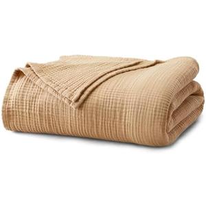 100% Cotton Muslin Full Queen Size Blanket | Soft, Breathable, and Lightweight Bed Blanket for All-Season | Perfect for Layering | Maria Collection (Full/Queen, Beige)