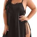 XAKALAKA Women Plus Size Lace Babydoll Lingerie Side Slit Strappy Chemise Sleepwear (XX-Large, Black)