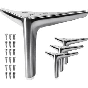 VEHCIL 6-inch Furniture Legs, Legs for Furniture Set of 4, Modern Furniture Feet for Cabinet Sofa Couch Table Chair Bed Dresser Wardrobe Risers DIY Replacement-Brushed Satin Nickel