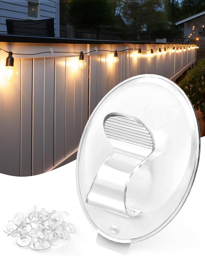 Hooks for Outdoor Rope Light Clips 20Pcs Outdoors String Lights Clip - Heavy Duty Hanging Clear Light Clip with Waterproof Adhesive for Patio Hold Fence Hangers and Christmas Lighting Strips Hook