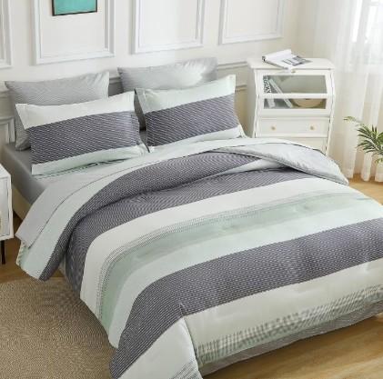 EMME 5-Pieces Sage Green Stripe Comforter Bedding Sets, Twin-XL