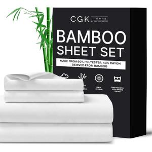 CGK Unlimited Queen Size Bed Sheets- Cooling & Breathable, 60% Polyester, 40% Rayon Derived from Bamboo Super Soft & Comfy for Hot Sleepers to Stay Cool (Queen, White) (02- Bright White)