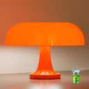 DIVEKID Cordless Mushroom Table Lamp, Rechargeable Orange Bedside Lamp with Touch Control and 3 Color Stepless Dimming, Portable Desk Lamp for Dinner/Restaurant/Bedroom (W11'' x H7.67'')