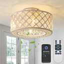 18 Inch Caged Ceiling Fans with Lights, Low Profile Ceiling Fan and Remote/APP Control Fandelier Crystal Fan Light for Bedroom Living Room Dining Room Kitchen Indoor, Including Bulb (Rustic White)