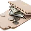 Wallets for Women Rfid Small Womens Wallet Trifold Flower Leather Ladies Wallet with Card Holder&Zipper Coin Purse (Beige)