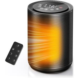 Small Space Heater for Indoor Use, Portable Electric Heater with Remote, Thermostat, Child Lock and Overheat Protection ETL, 3 Heating Modes Electric Fan for Home/Office,1500W(Black) (Deep Black-Touch Control)
