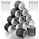 Jumbo Hair Curlers Rollers, 12Pcs Hair Roller Curlers Self Grip Holding Rollers with12 Stainless Steel Duckbill Clips for Long Hair Volume (Black)