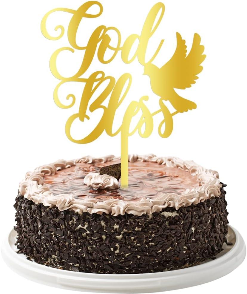 God Bless Acrylic Gold Mirror Cake Topper for Baptism, Christening, Dedication or First Communion Decorations
