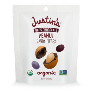 Justin's Dark Chocolate Peanut Candy Pieces - 4.5oz bag Organic, Gluten Free, Non-GMO, Responsibly Source, Rainforest Alliance Certified Cocoa, No BB Date