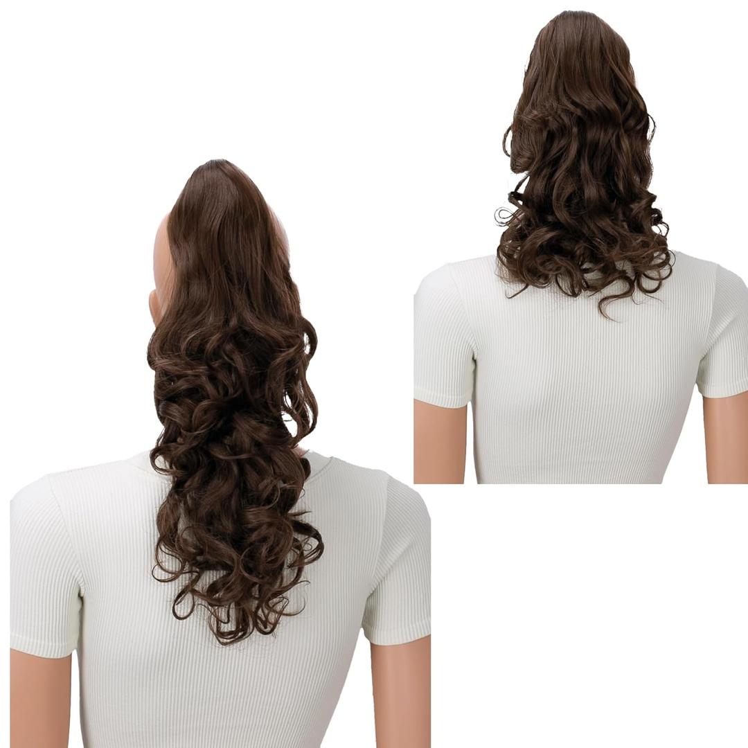 CAISHA 2 IN 1 Ponytail 12" Or 14" Hairpiece Clip On Extension Voluminous Wavy Brown H4-2
