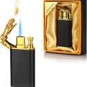 2 x Magic Dual Flame Tiger Lighter, Butane Refillable Torch Lighter Double Flame Tiger Lighter Switchable Windproof Jet & Soft Fire Cool Lighter Creative Gift for Men (Black, Without Gas)