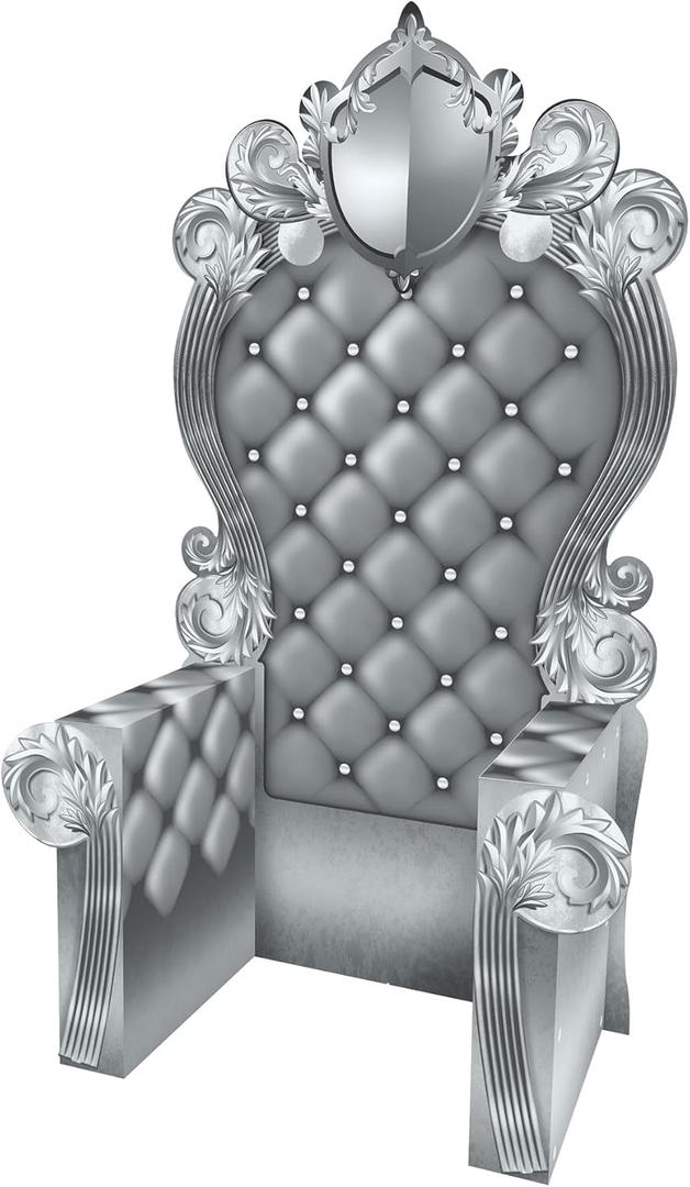 Beistle 3-D Prom Throne Prop  Silver Cardboard Chair Backdrop, Elegant Photo Booth Party Decoration for Galas, Birthday Parties, Dances, Special Ceremonies, and Special Events, 7' 1" x 3' 9"