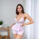 Sexy Pajama Set for Women PJS Sets Lace Cami Set Modal Sleepwear Set with Shorts Lingerie Set V-Neck S-XXL (XXL)