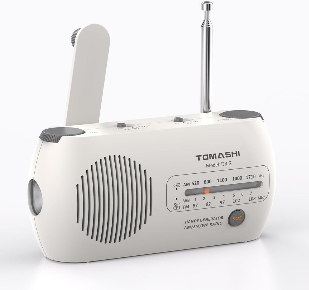 Emergency Radio, Hand Crank Powered AM/FM/NOAA Weather Radio with Flashlight, SOS Alarm, USB Power Bank, Rechargeable & Battery Operated for Outdoor & Emergency Use