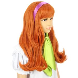 karlery Kids Girls Long Curly Orange Wig with Bangs Halloween Cosplay Costume Wig (Free Purple Headband and Wig Cap)