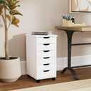 Linon Home Decor Products Corinne Six Drawer Storage, White Wash Rolling Cart