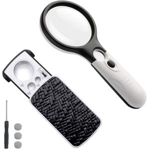 Jewelry Loupe Magnifier with UV LED Light, AFUNTA 30X 60X 90X Slide Out Pocket Magnifying Glass (Black & White)