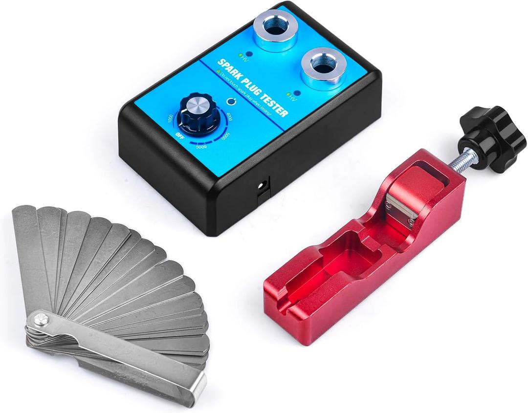 CNRAQR Spark Plug Tester & Spark Plug Gap Tool Kit 0 to 6000RPM with Double Hole Spark Plug Adjustable Gap Tool with Feeler Gauge Ignition Coil Tester for 12V Gasoline Vehicles Spark Plug Socket