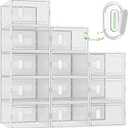 SIMPDIY Shoe Storage, 12 Pack Shoe Organizer for Closet, Shoe Boxes Clear Plastic Stackable Shoe Containers with Lids for Size 10