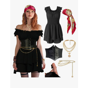 Pirate Costume Women Sexy Womens Pirate Romper Dress Outfit with Bandana Corset Accessories 6PCS Size M
