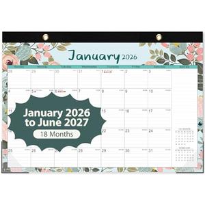 3 Pack Desk Calendar 2026, Monthly Desktop Large Calendar (Jan 2026 - Jun 2027) 17" x 12" Desk Wall Planner for Family Teacher School Office Supplies, Flower