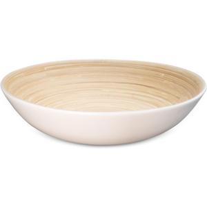 LEXA 14" Handmade Bamboo Salad Bowl  130 oz Large Wooden Fruit Bowl for Kitchen Counter, White