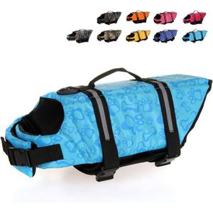 HAOCOO Dog Life Jacket Vest Saver Safety Swimsuit Preserver with Reflective Stripes/Adjustable Belt Dogs?Blue Bone,L