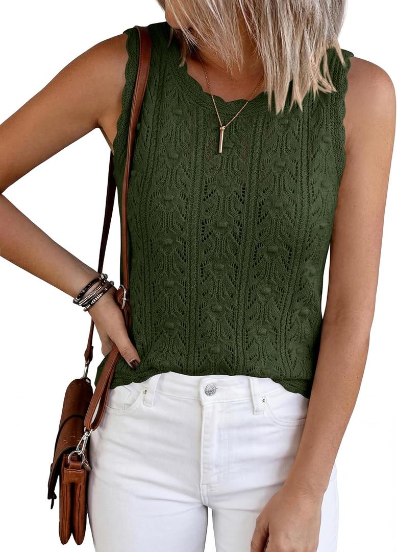 BTFBM Crochet Tank Tops for Women Hollow Out Sleeveless Loose Sweater Vest Top Summer Spring 2026 Beach Vacation Clothes (Green, L)
