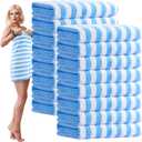 SmoothNovelty 16 Pack Microfiber Bath Towels Bulk 27'' x 60'' Oversized Size Bath Towel Highly Absorbent Extra Large Soft Drying for Beach Shower Summer Salon Sport Gym Party (Stripes,Light Blue)